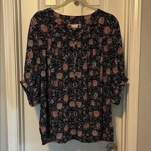 LOFT Black and Pink Floral Blouse